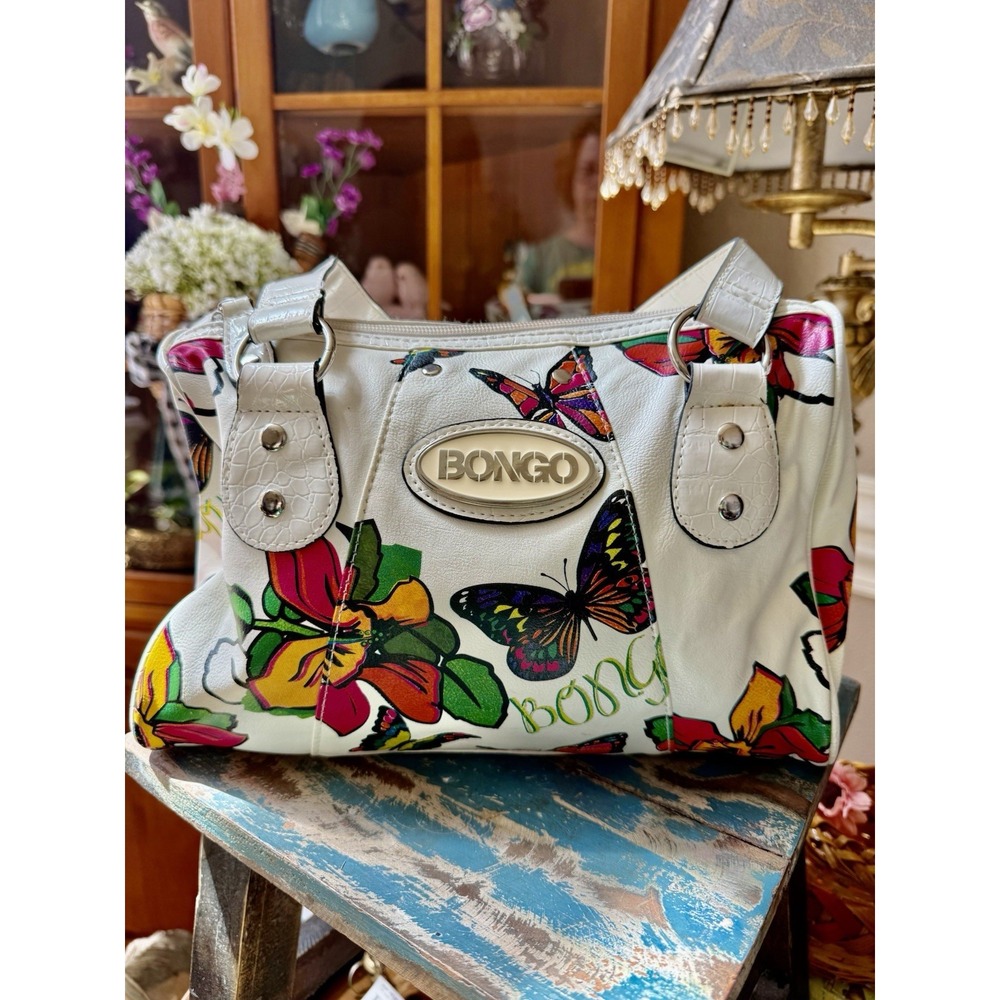 Vintage Y2K BONGO Floral Butterfly Satchel Double Strap Handbag Purse